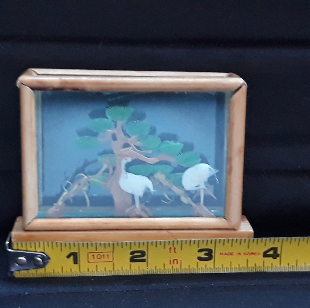 Vintage Miniature Chinese 3D Cranes Landscape Glass Bamboo Diorama Display - Picture 8 of 12